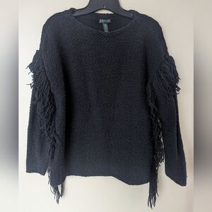 Lauren Ralph Lauren Black Fringe Sweater (SIZE SMALL/MEDIUM)